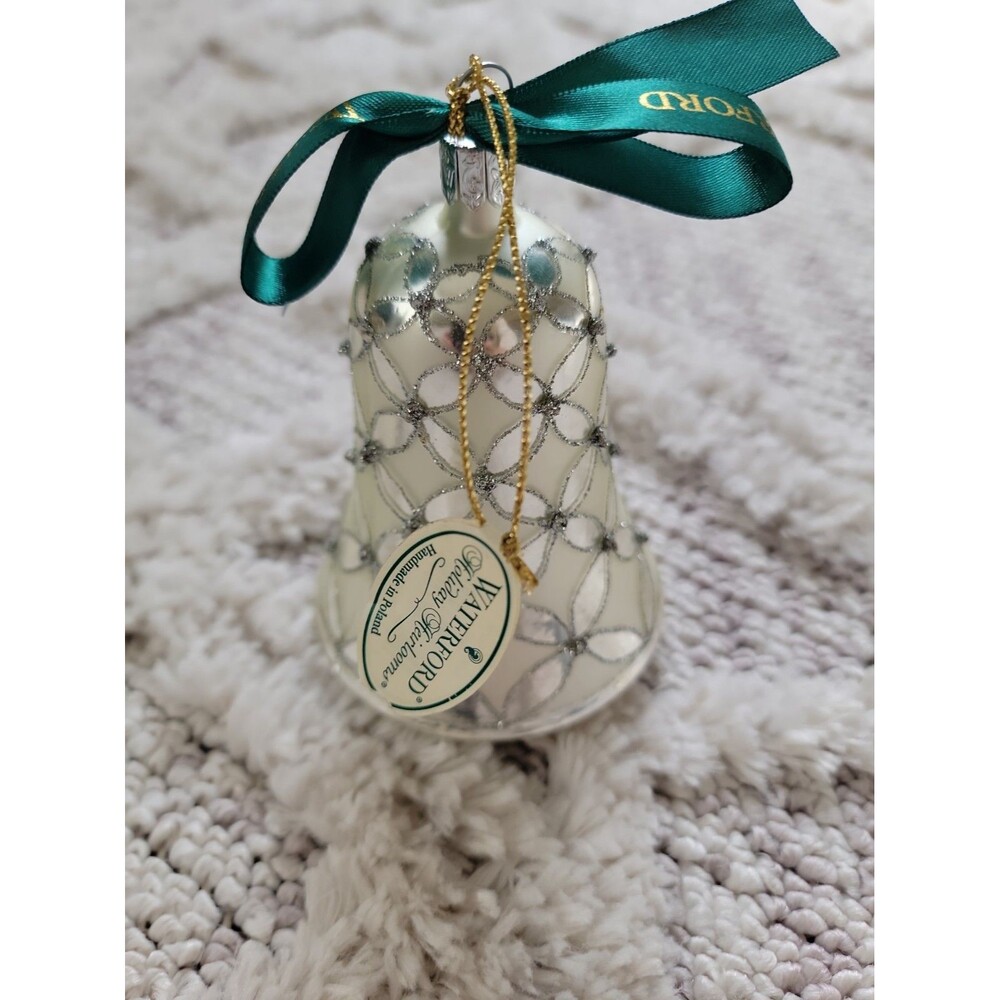 Waterford Kileen Snow Bell Blown Glass Ornament Made In Poland 4" X 3"